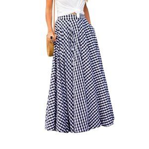 ZANZEA Plaid Maxi Skirt with Pockets - Navy - 2XL